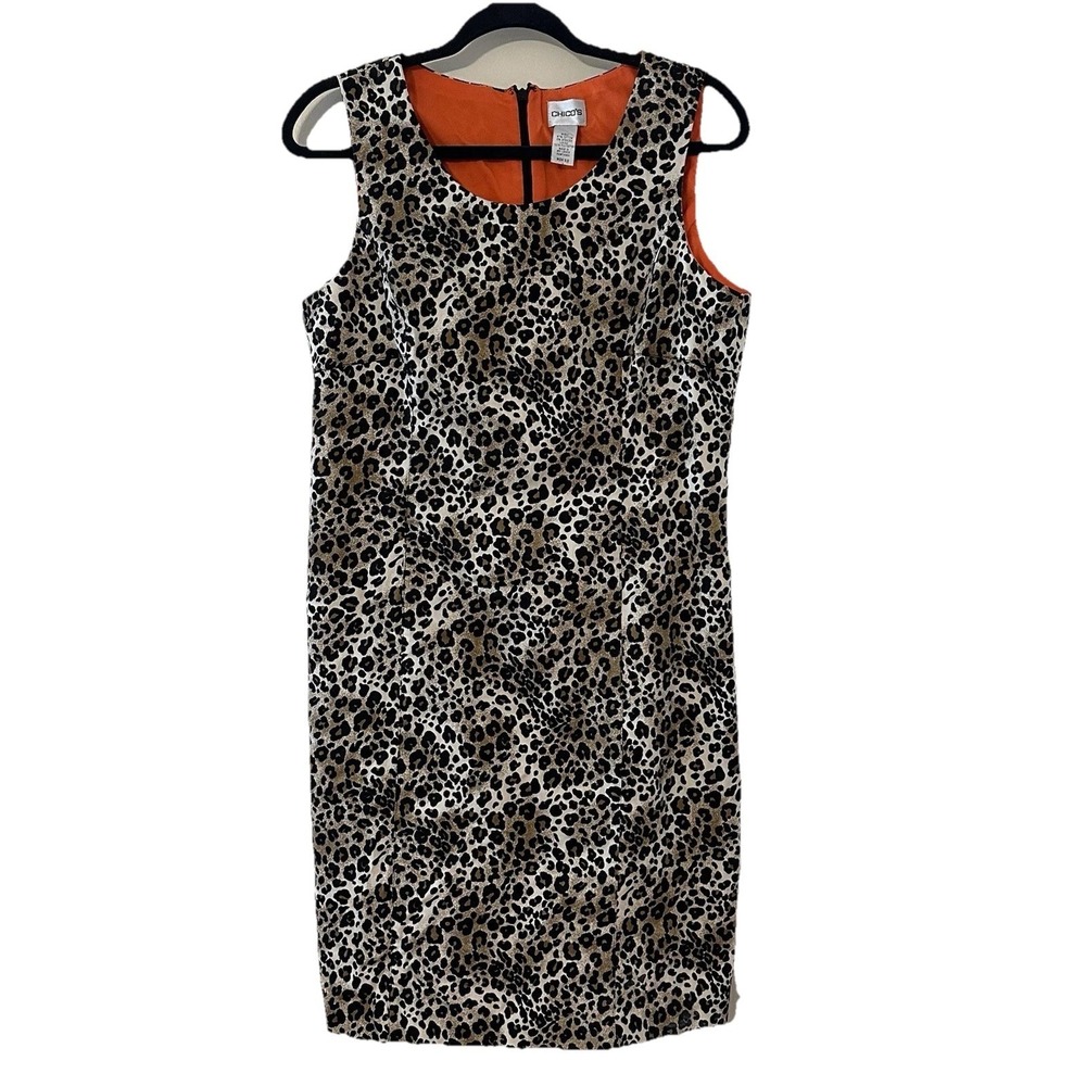 Chico's Leopard‎ Print Sheath Y2K Dress Womens Sleeveless Zip Size 2 Large 12